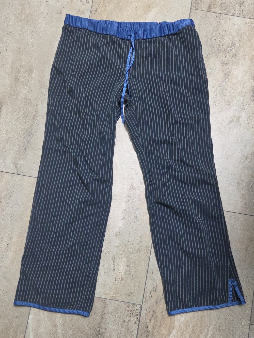 - Old Navy Navy Pinstriped Sleep Pants with Blue Trim